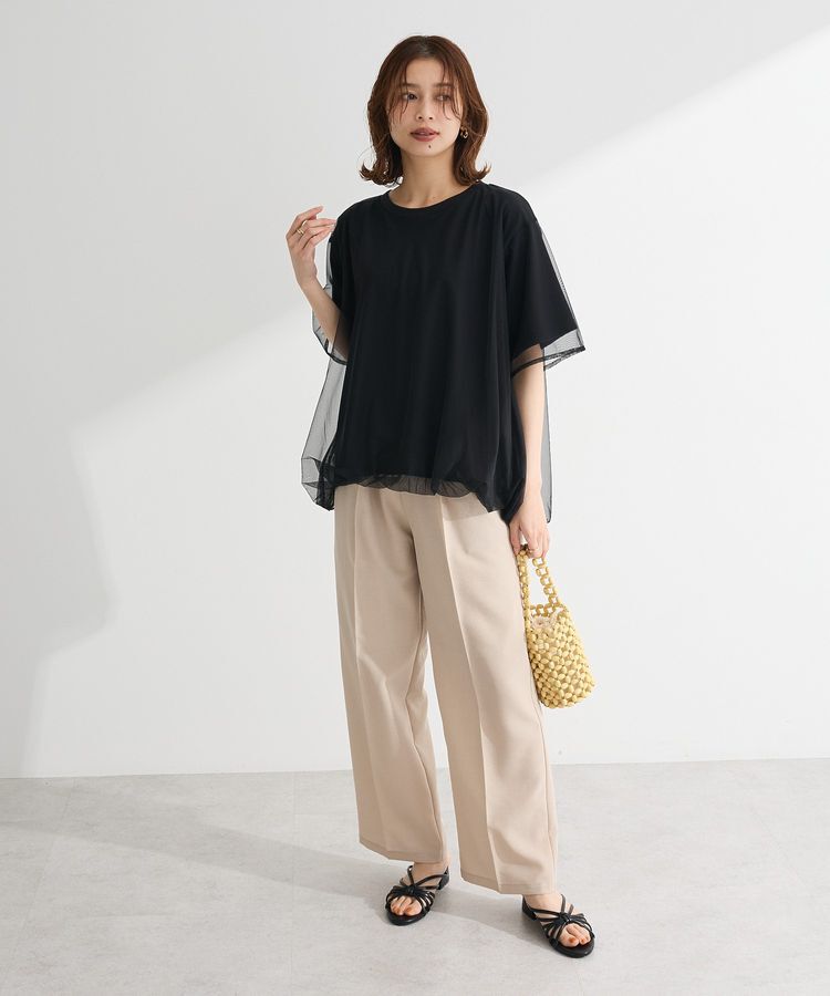 Green Parks「チュールドッキングバルーン5分袖プルオーバー」|Tシャツ・カットソー|