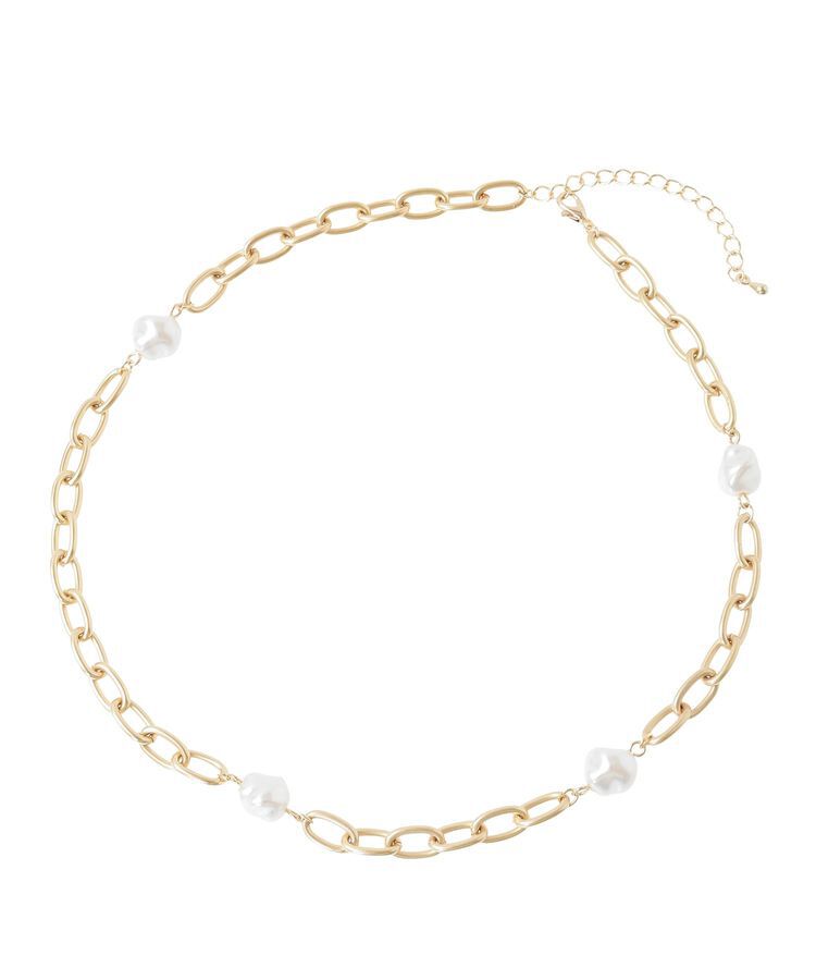 Green Parks「・HALF TIME スクエアチェーンパールネックレス」|ネックレス|Gold