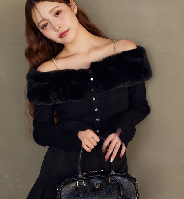  「【REVIVAL】ビジューファーニット」|ニット・セーター|ブラック