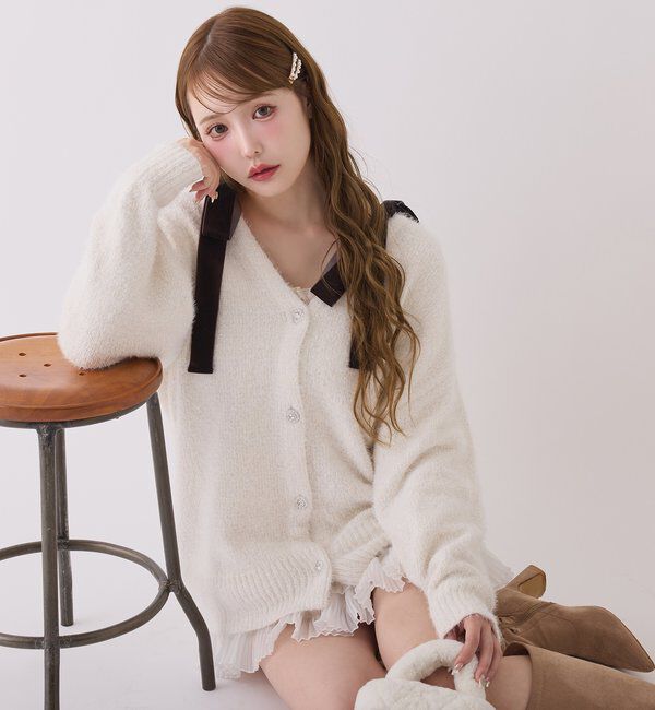  「ベロアモールカーデ」|ニット・セーター|アイボリー