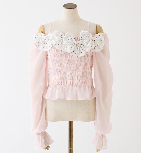  「シャーリングリボンブラウス」|シャツ・ブラウス|ピンク