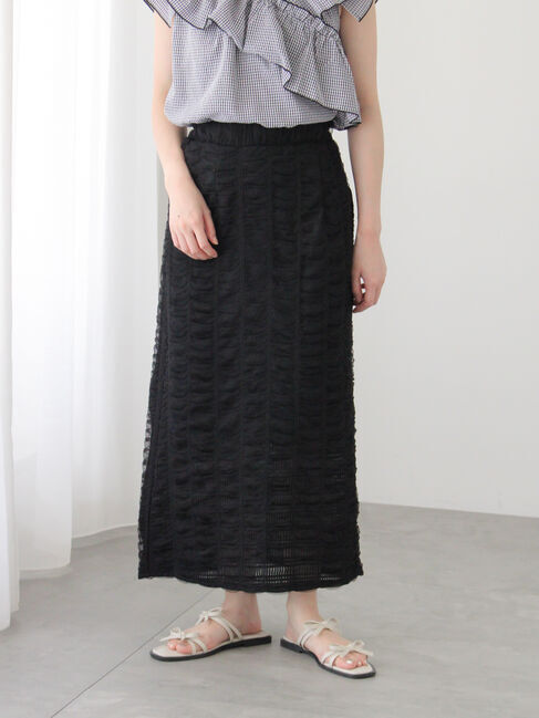 Te chichi TERRASSE「チュールシャーリングナロースカート《2025summer catalog item》」|スカート|ブラック
