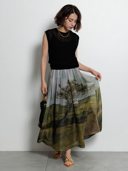 Te chichi「フォトプリントタックフレアミディスカート」|スカート|グレー