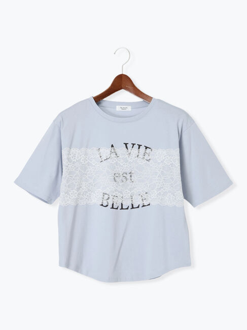 Te chichi TERRASSE「レースロゴプリントTシャツ」|Tシャツ・カットソー|ブルー