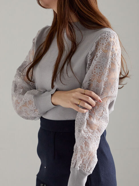 Te chichi「レーススリーブニット」|ニット・セーター|グレー