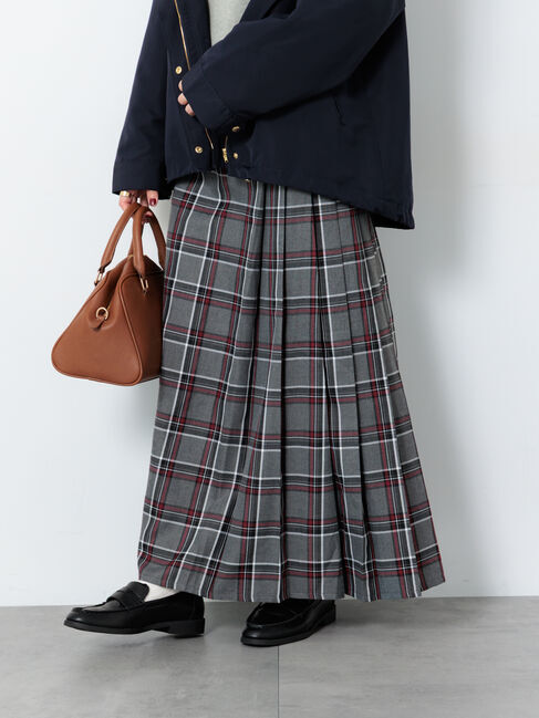 Lugnoncure「【選べる着丈】チェックキルトスカート」|スカート|グレー