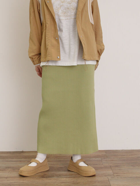 Samansa Mos2「セルフカットリブナロースカート」|スカート|グリーン