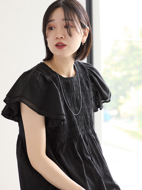 Samansa Mos2 blue「【Made in India】シャーリングブラウス」|シャツ・ブラウス|