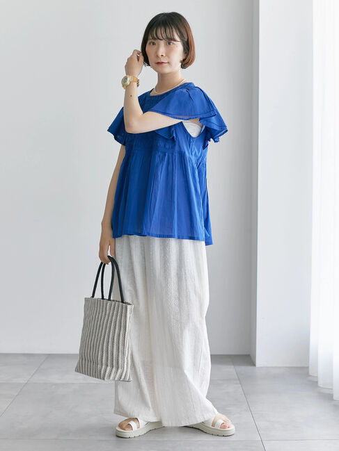 Samansa Mos2 blue「【Made in India】シャーリングブラウス」|シャツ・ブラウス|