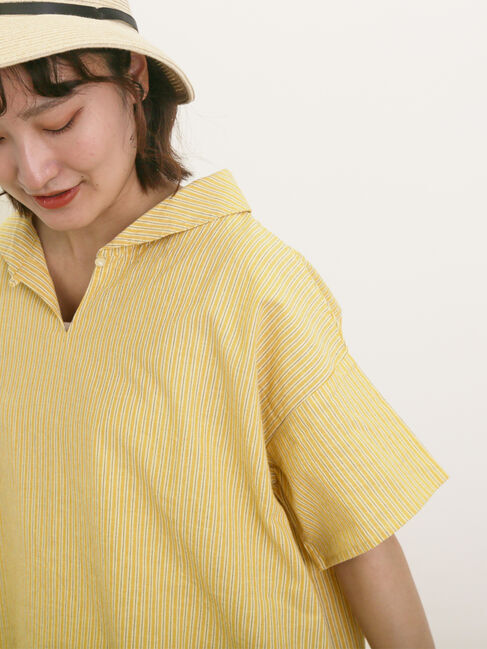 Samansa Mos2「【クールコットン】柄アソートスキッパーチュニック」|シャツ・ブラウス|