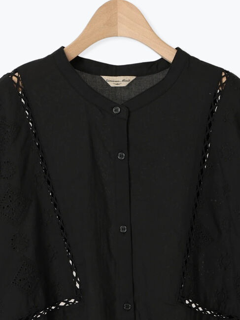 Samansa Mos2「レース切替バンドカラーブラウス」|シャツ・ブラウス|