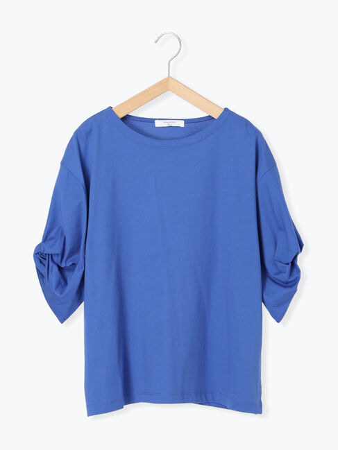 Samansa Mos2 blue「ツイストスリーブTシャツ」|Tシャツ・カットソー|