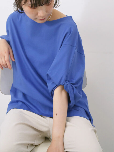 Samansa Mos2 blue「ツイストスリーブTシャツ」|Tシャツ・カットソー|ブルー