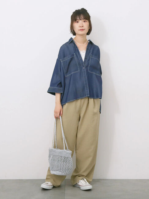 Samansa Mos2 blue「リネンタッチイージーパンツ」|その他|