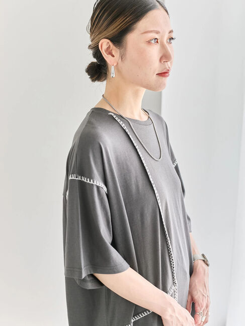 Samansa Mos2 blue「◎【接触冷感】切替ステッチチュニック」|Tシャツ・カットソー|