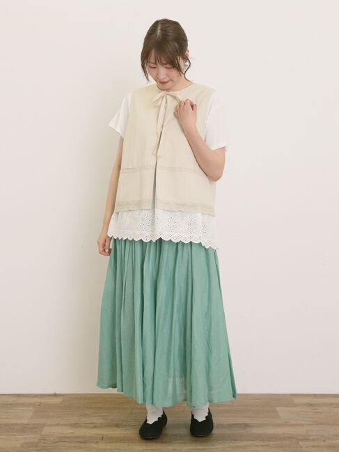 Samansa Mos2「レース付きリボン開きベスト」|ダウンベスト・ベスト|