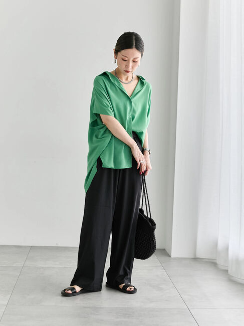 Samansa Mos2 blue「【接触冷感】ワイドイージーパンツ」|その他|