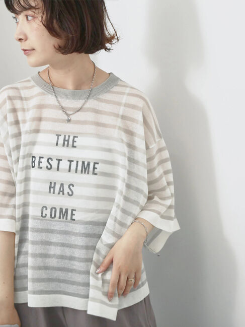 Samansa Mos2 blue「ボーダーロゴニットプルオーバー」|ニット・セーター|