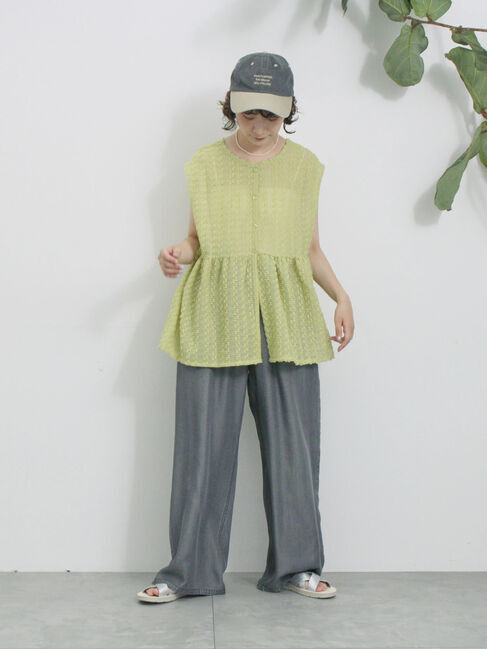 Samansa Mos2 blue「前後2wayジャカードペプラムノースリーブブラウス」|シャツ・ブラウス|