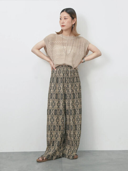 Samansa Mos2 blue「麻タッチパッチワークニットベスト」|ニット・セーター|