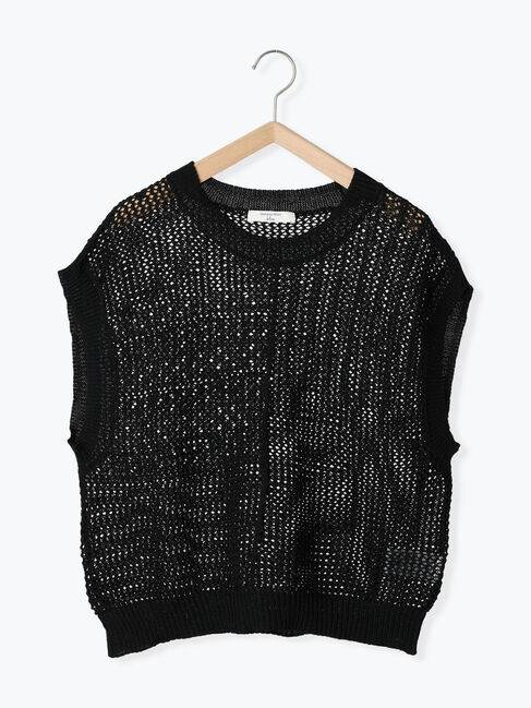 Samansa Mos2 blue「麻タッチパッチワークニットベスト」|ニット・セーター|