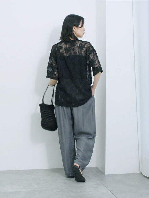 Samansa Mos2 blue「チュールフラワーコードTシャツ」|Tシャツ・カットソー|