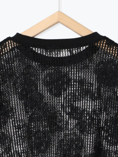 Samansa Mos2 blue「チュールフラワーコードTシャツ」|Tシャツ・カットソー|