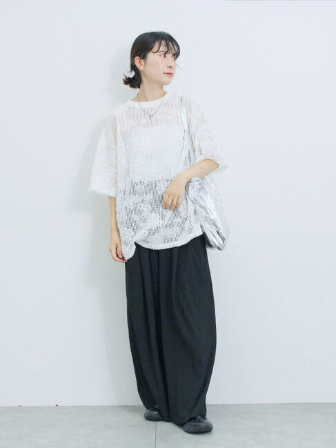 Samansa Mos2 blue「チュールフラワーコードTシャツ」|Tシャツ・カットソー|