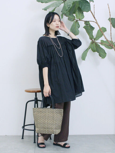 Samansa Mos2 blue「ボイルギャザーチュニック」|シャツ・ブラウス|