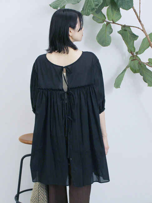 Samansa Mos2 blue「ボイルギャザーチュニック」|シャツ・ブラウス|