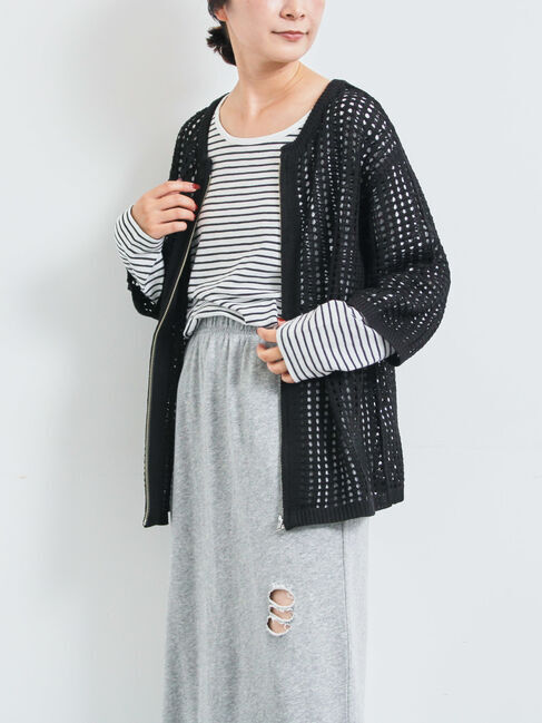 SM2「メッシュ編みZIPカーディガン」|カーディガン|ブラック