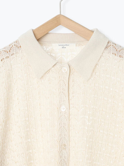 Samansa Mos2 blue「透かし柄ニットポロ」|ニット・セーター|