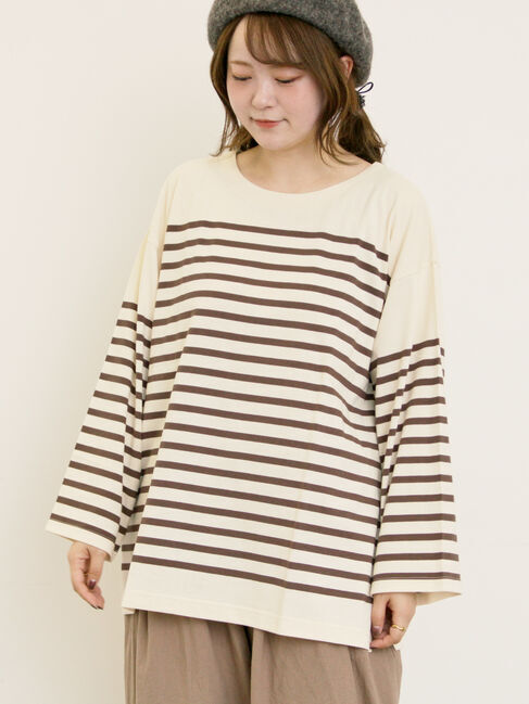 Samansa Mos2「パネルボーダーロングスリーブカットソー」|Tシャツ・カットソー|