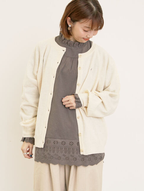 Samansa Mos2「刺繍入りパフスリーブカーディガン」|カーディガン|