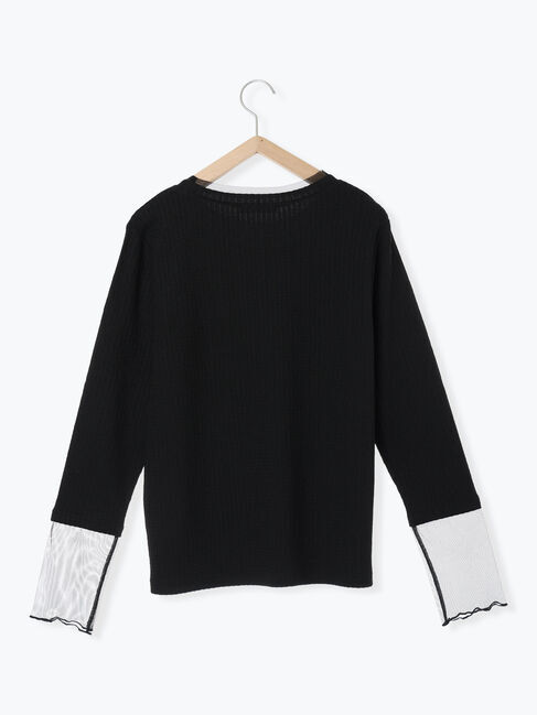 Samansa Mos2 blue「膨れジャガード袖チュールプルオーバー」|Tシャツ・カットソー|