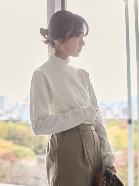 Samansa Mos2 blue「フリル衿ニットプルオーバー」|ニット・セーター|