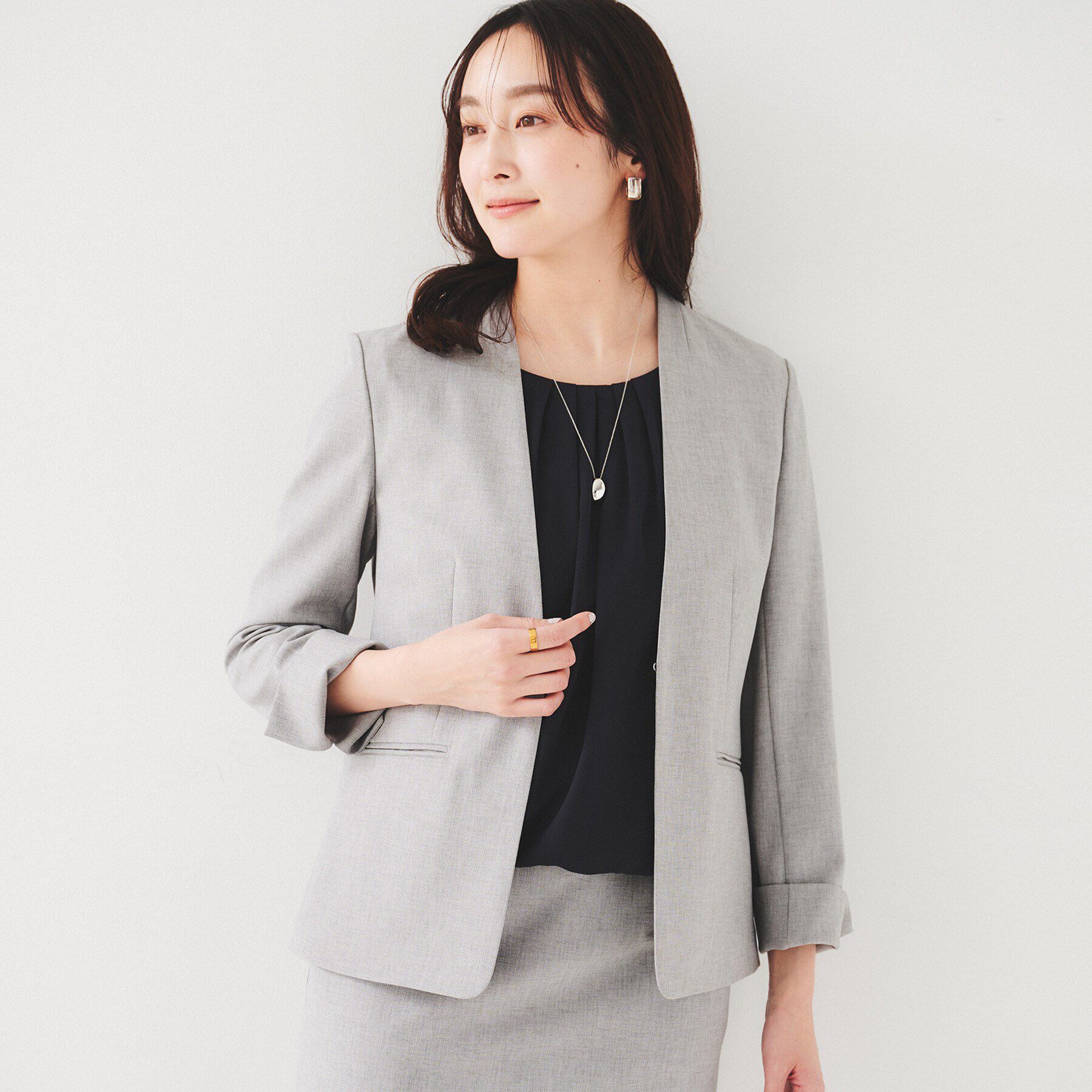 UNTITLED「【セットアップ可能】リネンライク カラーレスジャケット」|ノーカラージャケット|