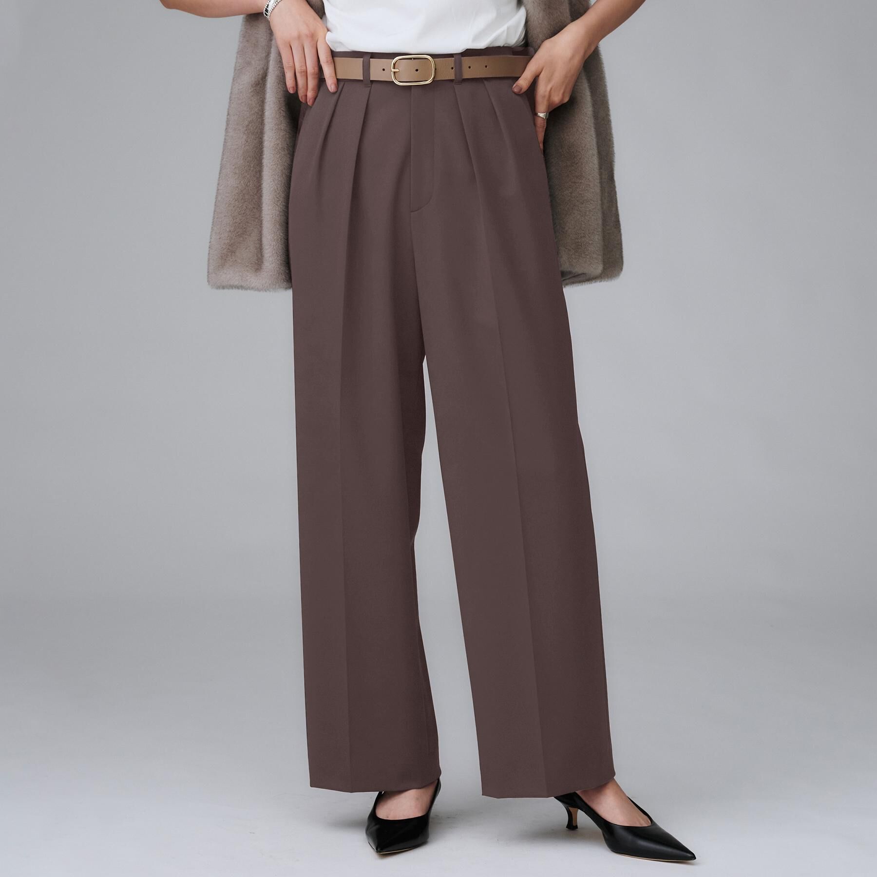 UNTITLED「【洗える/はっ水/後ろウエストゴム】ストレッチ2タックワイドパンツ」|その他|