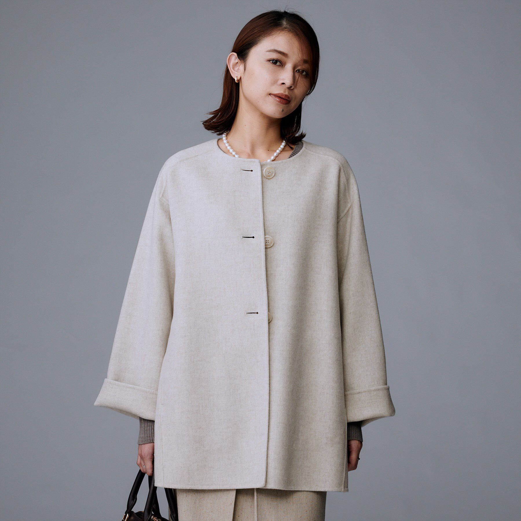UNTITLED「【ミディ丈/軽やか】セミラグランリバー コート」|ノーカラーコート|