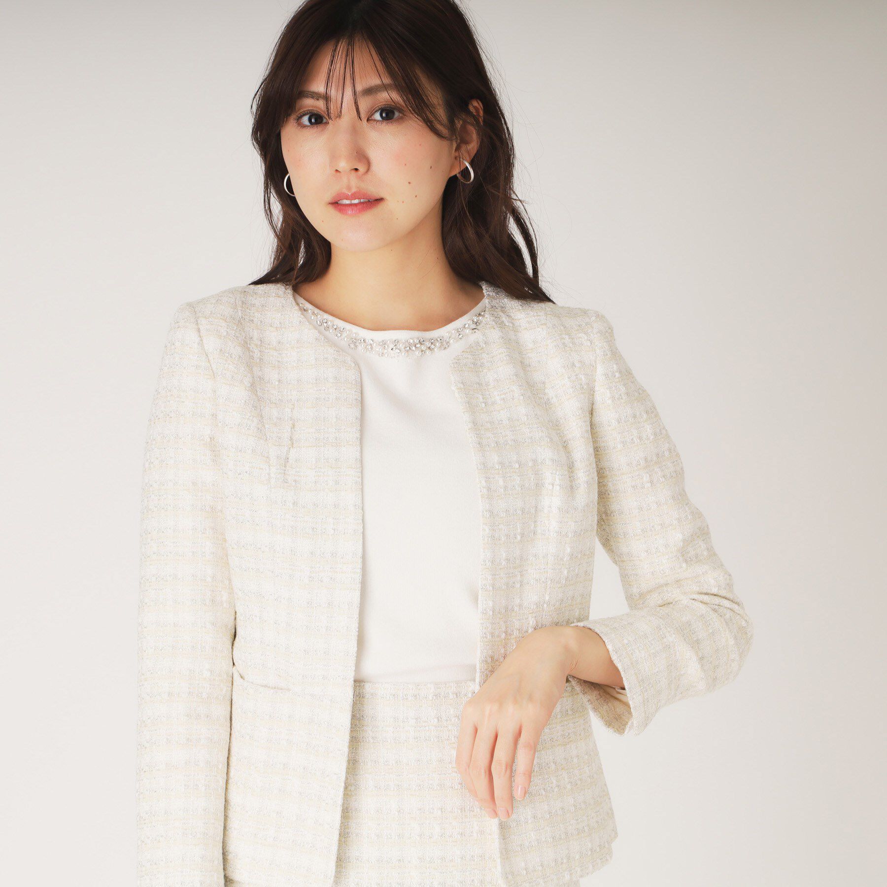 COUP DE CHANCE「【日本製】ファンシーツィードジャケット」|ノーカラージャケット|