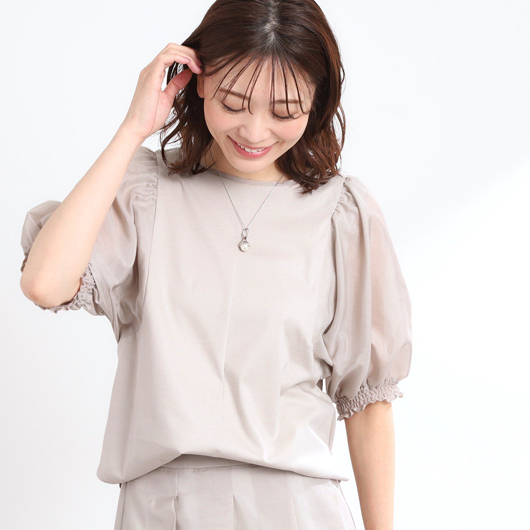 Reflect「【マシンウォッシュ可】シアーパフスリーブTブラウス」|シャツ・ブラウス|