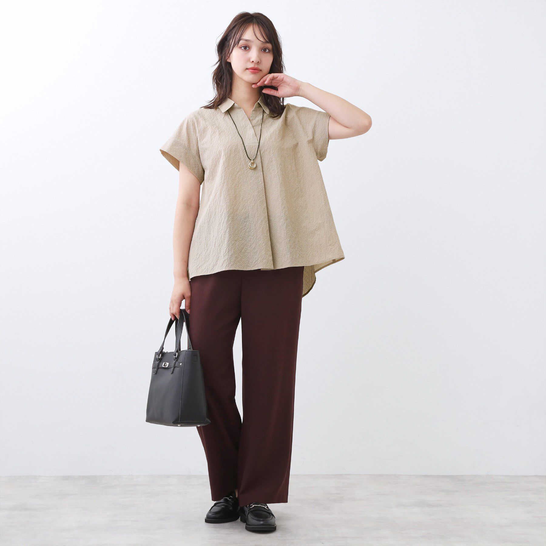 Reflect「【二の腕さりげなくカバー】シャツ衿オフボディブラウス」|シャツ・ブラウス|