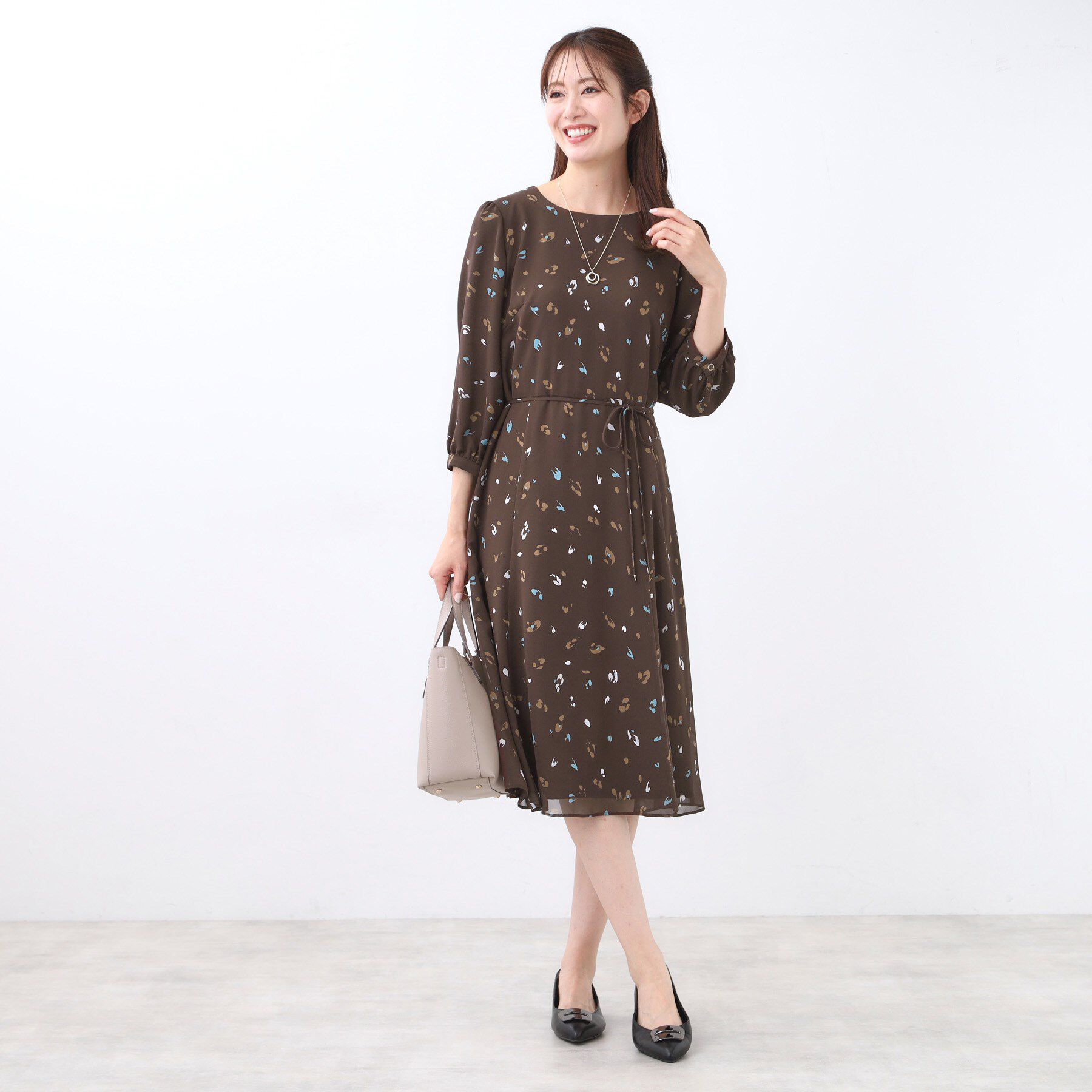 Reflect「【ウエストリボン付き】フレアプリントワンピース」|ワンピース|