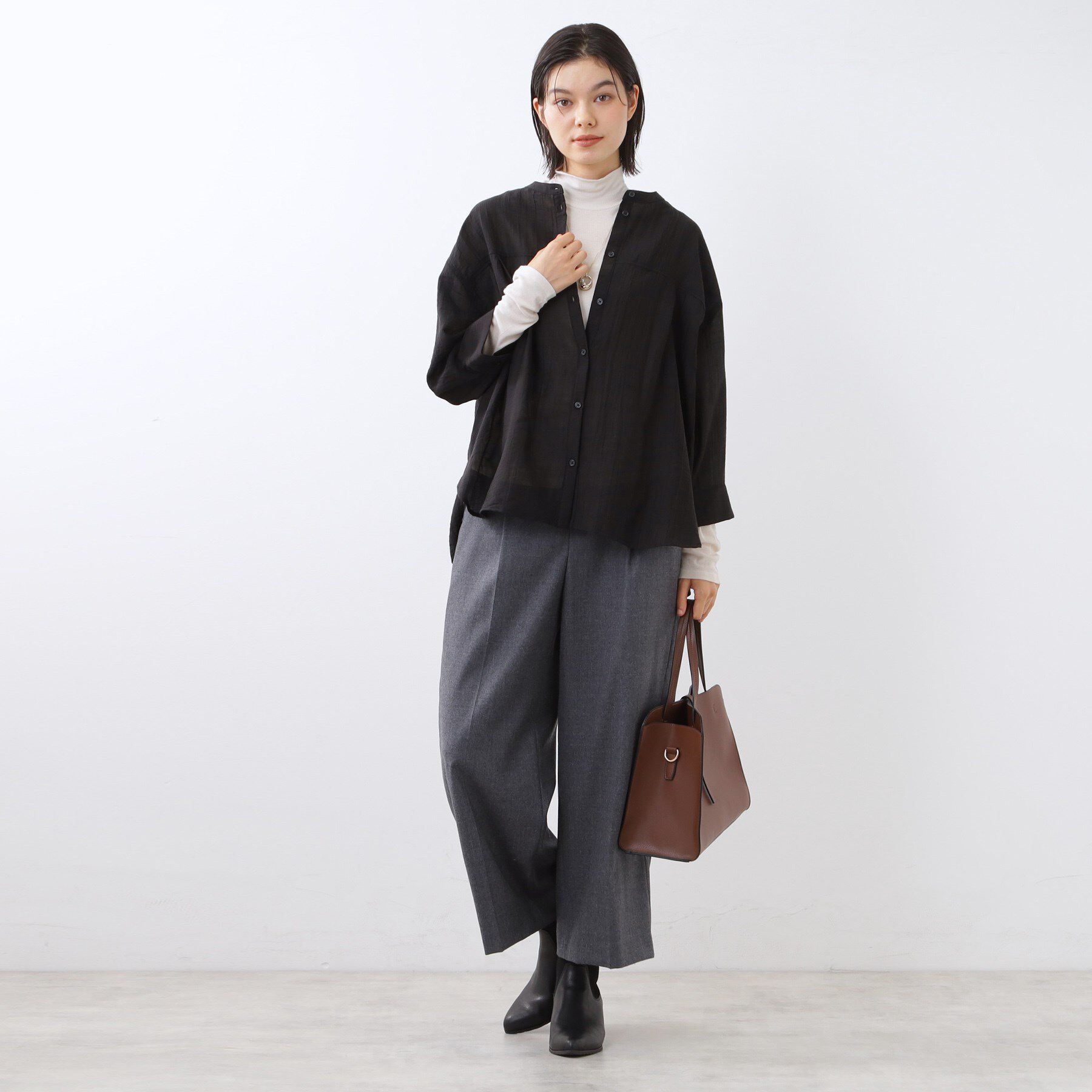 Reflect「【重ね着でも一枚着でも◎】バンドカラーオーバーサイズシャツブラウス」|シャツ・ブラウス|