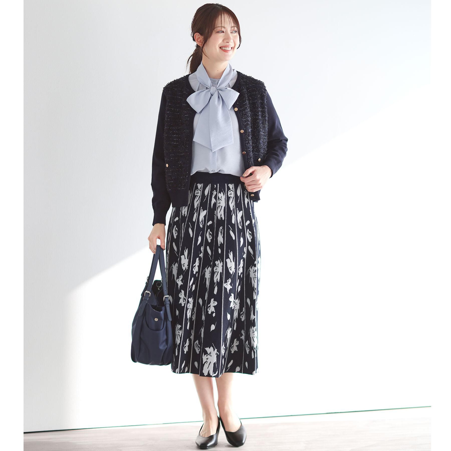 Reflect「【セレモニー／通勤／ボウタイ取り外し可】ボウタイ付きバンドカラーブラウス」|シャツ・ブラウス|