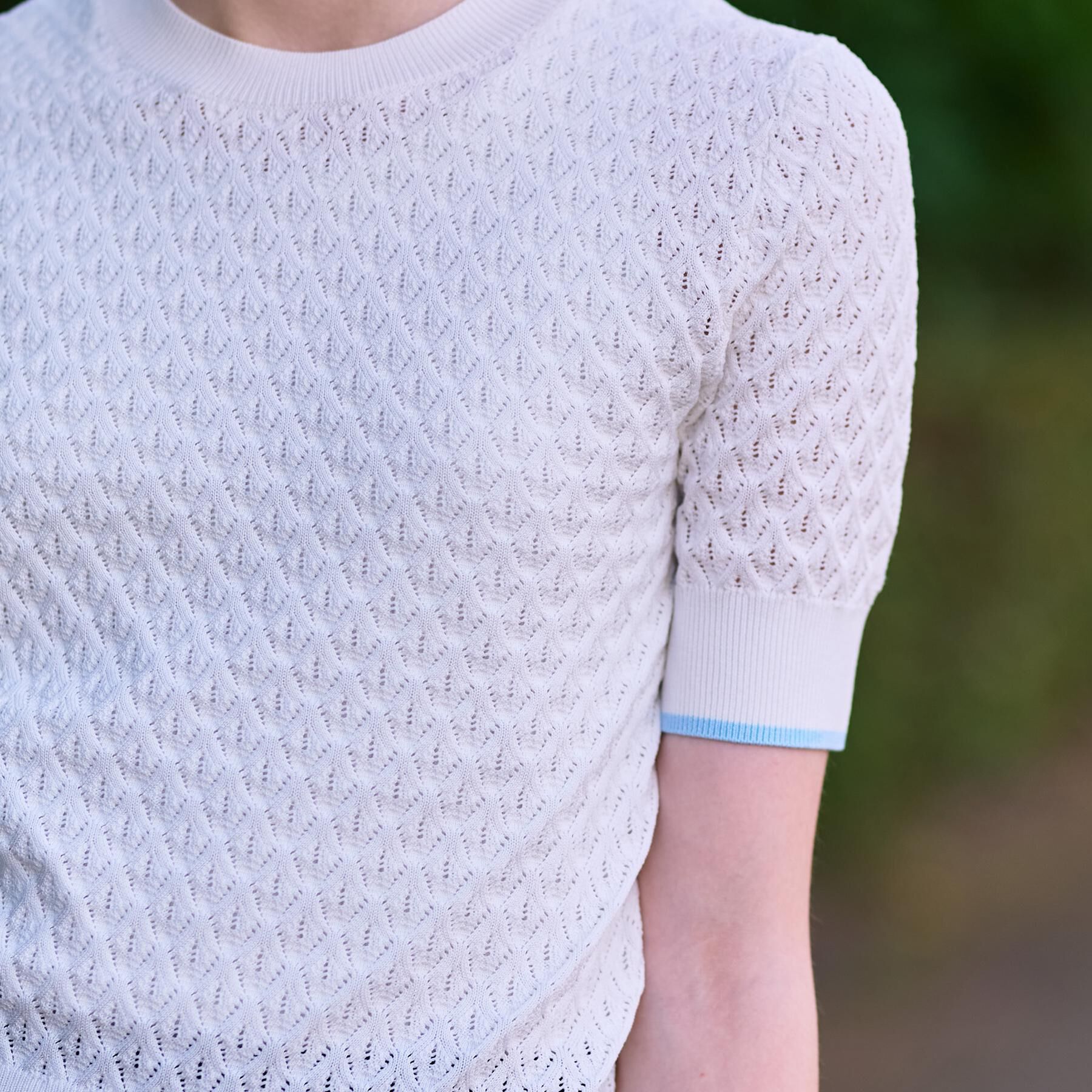 DRESSTERIOR「【6色展開/オンオフ】レース編みハーフスリーブニット」|ニット・セーター|