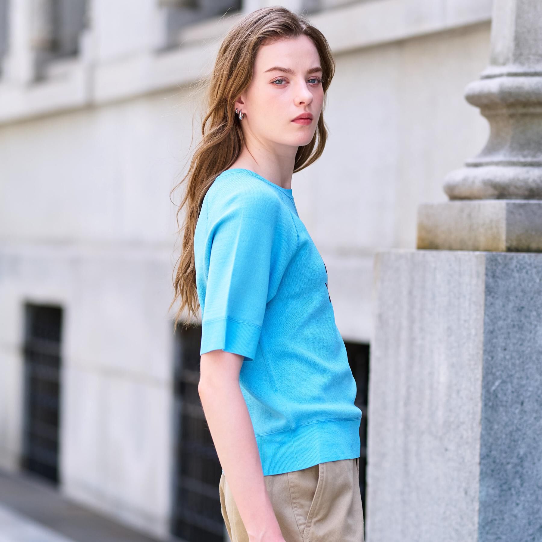 DRESSTERIOR「【洗える/オリジナルロゴ】Parisハーフスリーブジャカードニット」|ニット・セーター|