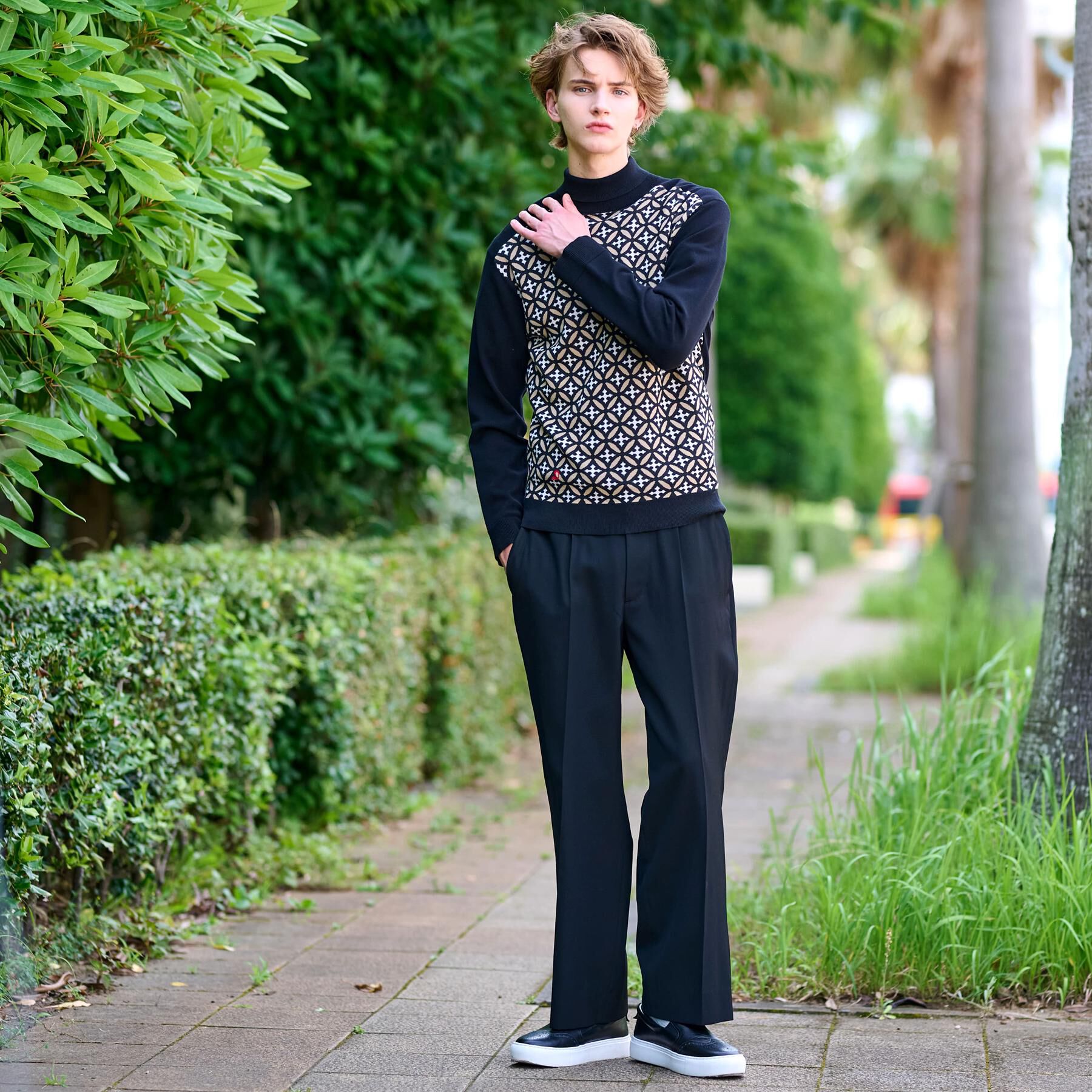 DRESSTERIOR「オーバーラップサークルジャカード タートルニット」|ニット・セーター|