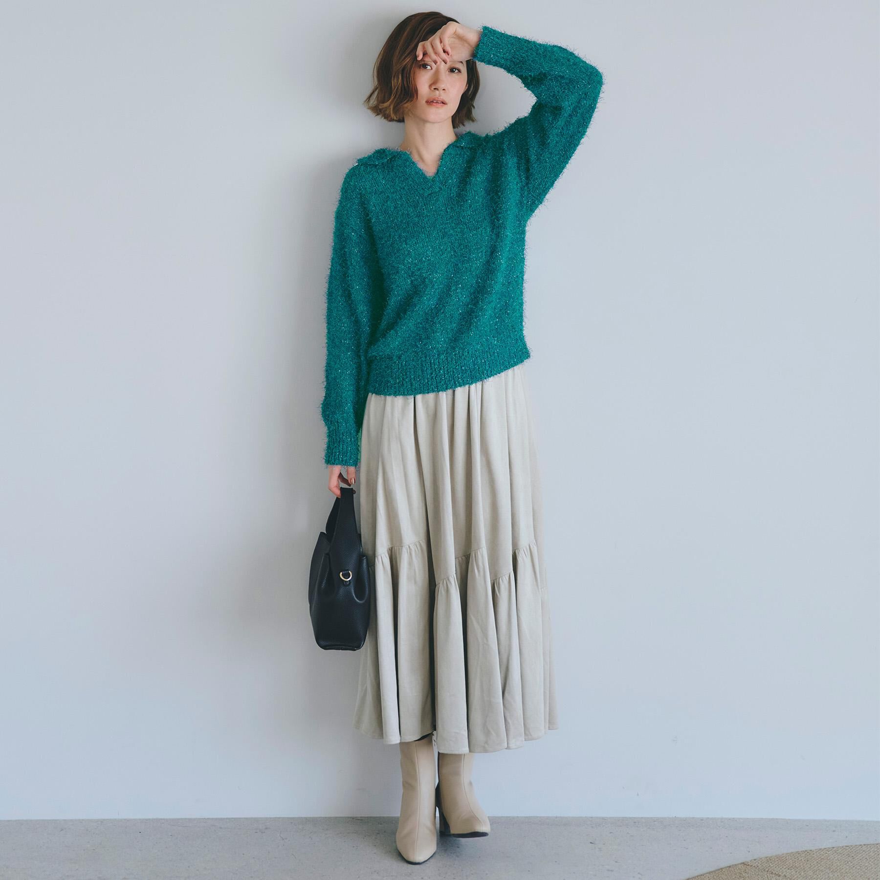 grove「【最終お値下げ！！】ラメフェザーヤーン オープンカラーニット」|ニット・セーター|