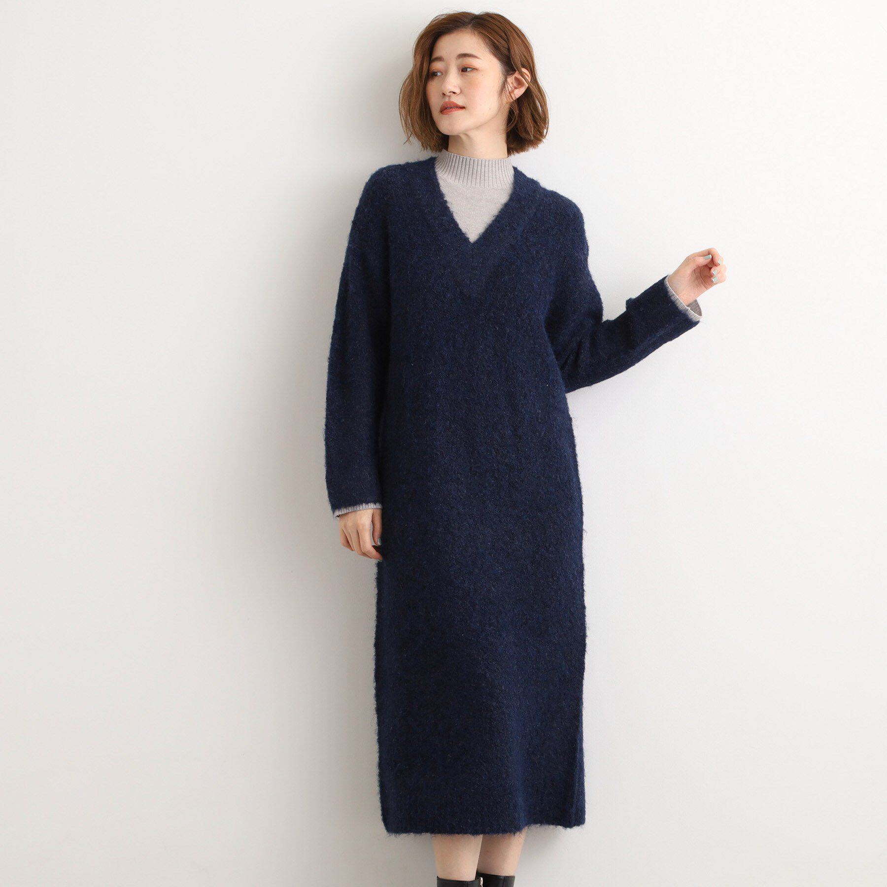grove「一枚でレイヤードコーデ完成！ブークレーニットワンピース」|ワンピース|ネイビー(094)